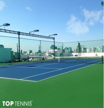 thi cong son san tennis tren lau, san thuong